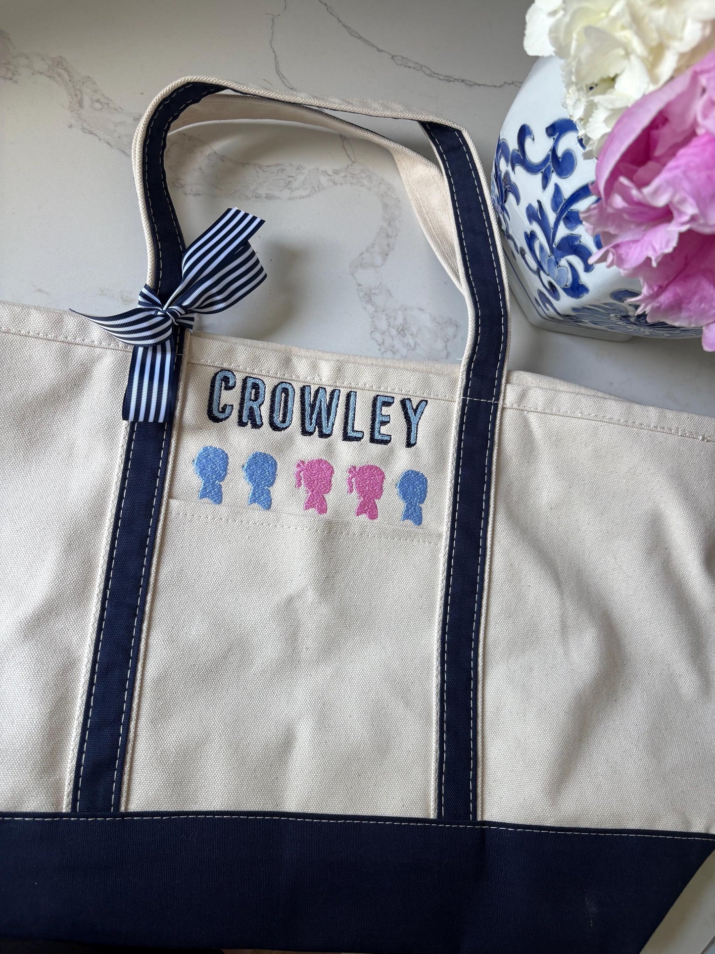 Monogrammed Silhouette Tote Bag, Personalized Canvas Tote, Custom Family Portrait Tote, Personalized Child Diaper Bag, Silhouette Family Bag