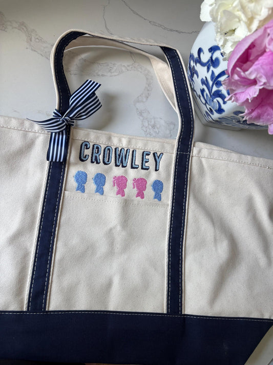 Monogrammed Silhouette Tote Bag, Personalized Canvas Tote, Custom Family Portrait Tote, Personalized Child Diaper Bag, Silhouette Family Bag