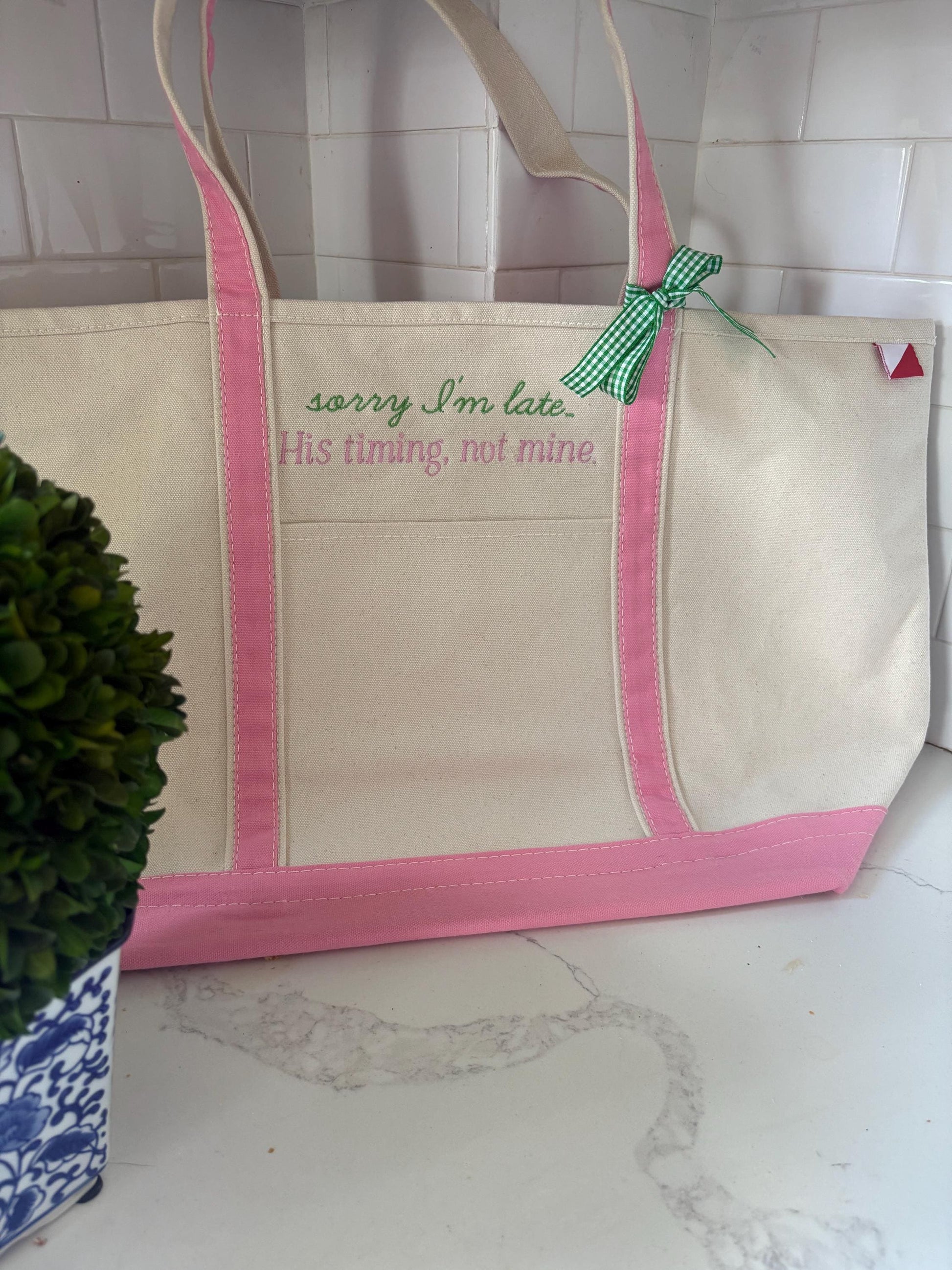 Monogrammed Large Tote Bag, Personalized Christian Boat Tote Bag, Custom Ironic Tote, Personalized Funny Tote, Ironic Bag, Catholic Tote