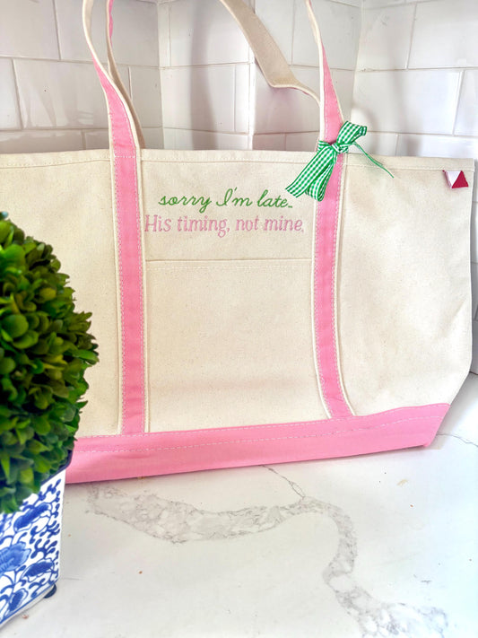 Monogrammed Large Tote Bag, Personalized Christian Boat Tote Bag, Custom Ironic Tote, Personalized Funny Tote, Ironic Bag, Catholic Tote